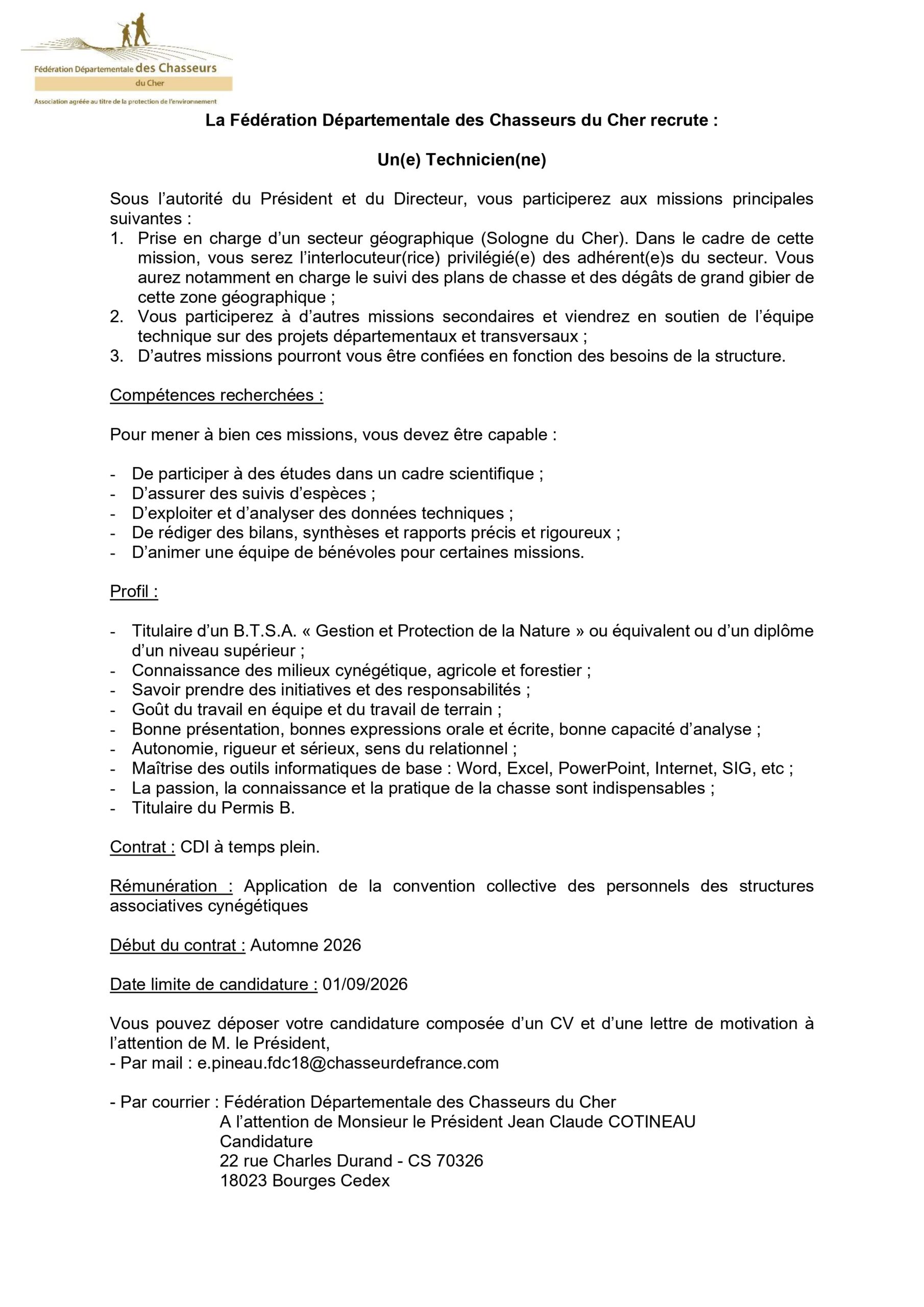 Offre d'emploi Technicien(ne)